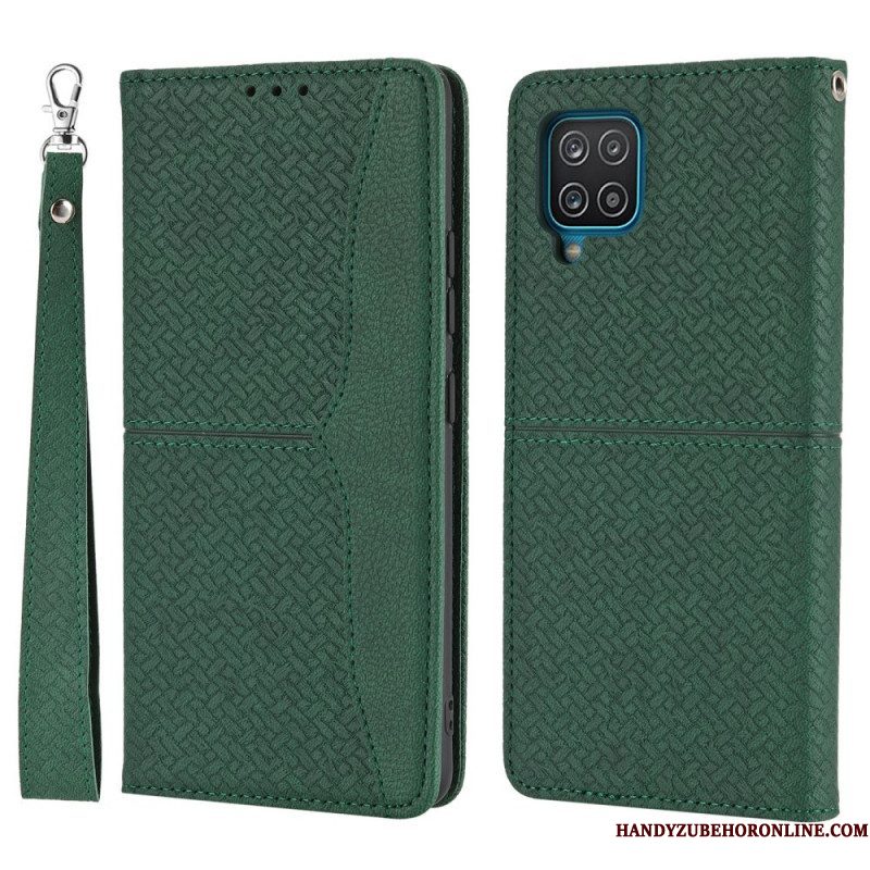 Bescherming Hoesje voor Samsung Galaxy M12 / A12 Met Ketting Folio-hoesje Geweven Leren Stijl Met Bandjes