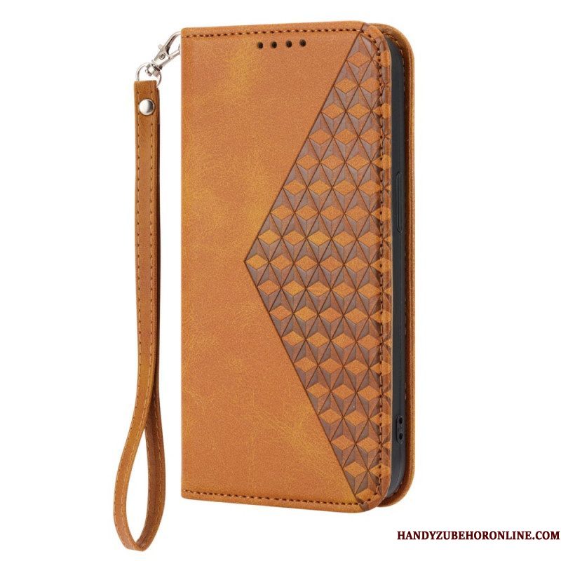 Bescherming Hoesje voor Samsung Galaxy S23 5G Met Ketting Folio-hoesje Strappy-patroon In 3d