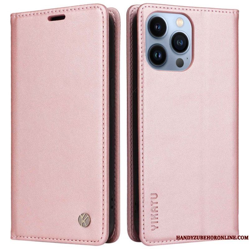 Bescherming Hoesje voor iPhone 13 Pro Folio-hoesje Klinknagel In Leerstijl Yikatu