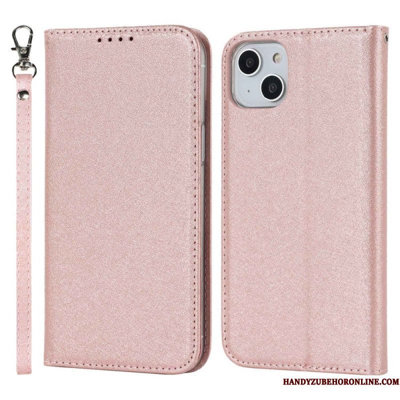 Bescherming Hoesje voor iPhone 14 Met Ketting Folio-hoesje Zijde Met Bandjes