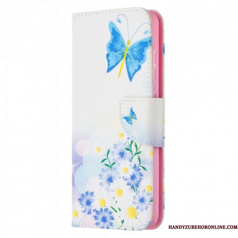 Flip Case voor Samsung Galaxy A52 4G / A52 5G / A52s 5G Geschilderde Vlinders En Bloemen