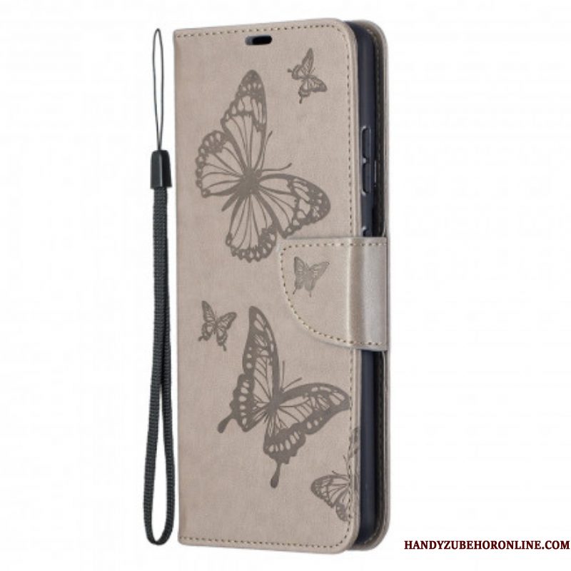 Flip Case voor Samsung Galaxy S21 Ultra 5G Vlinders Tijdens De Vlucht Met Lanyard