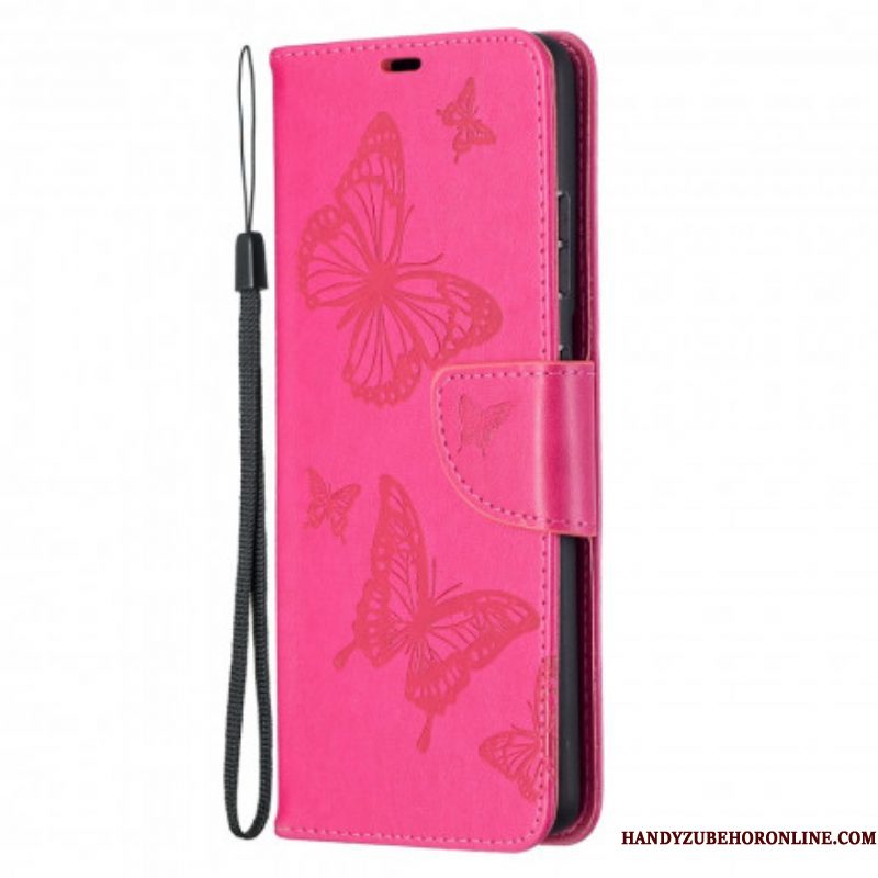 Flip Case voor Samsung Galaxy S21 Ultra 5G Vlinders Tijdens De Vlucht Met Lanyard