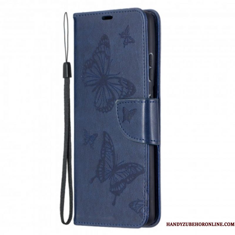 Flip Case voor Samsung Galaxy S21 Ultra 5G Vlinders Tijdens De Vlucht Met Lanyard