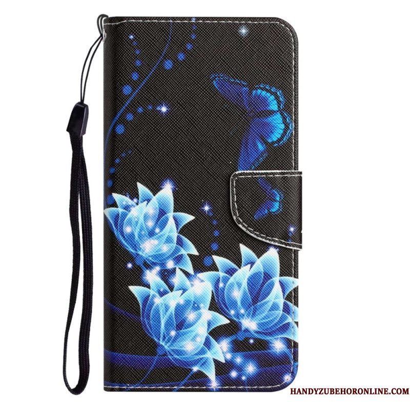 Flip Case voor Samsung Galaxy S23 Plus 5G Met Ketting Vlinders Op Een Riem