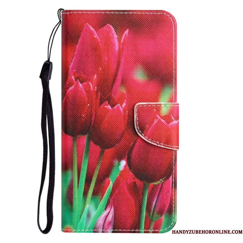 Flip Case voor Samsung Galaxy S23 Ultra 5G Met Ketting Alleen Bandbloemen