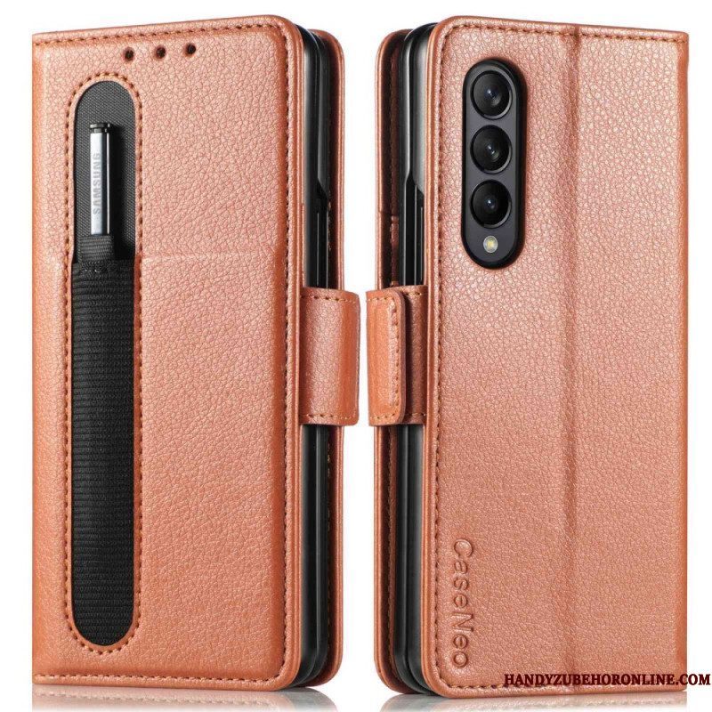 Flip Case voor Samsung Galaxy Z Fold 4 Caseneo Litchi-penhouder Van Imitatieleer