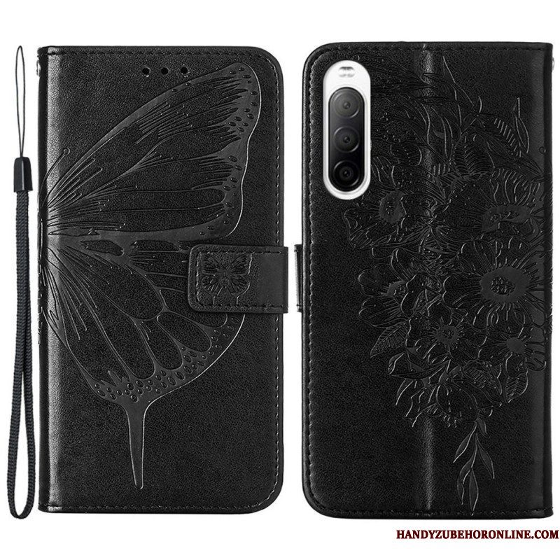 Flip Case voor Sony Xperia 10 IV Vlinder Met Lanyard