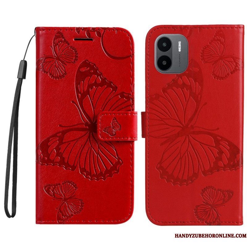 Flip Case voor Xiaomi Redmi A1 Met Ketting Gigantische Riemvlinders