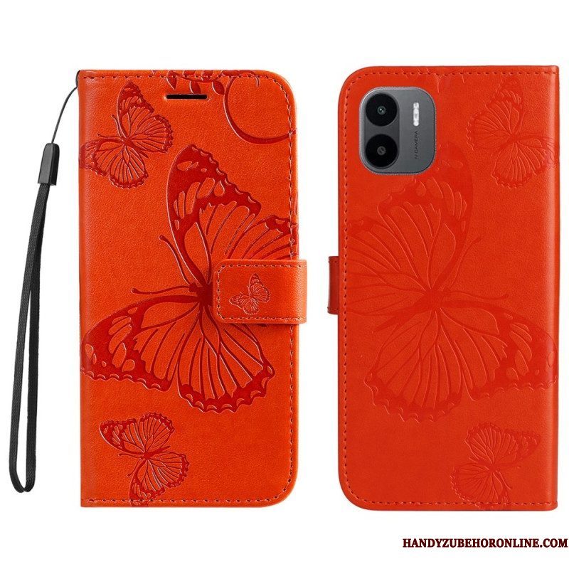 Flip Case voor Xiaomi Redmi A1 Met Ketting Gigantische Riemvlinders