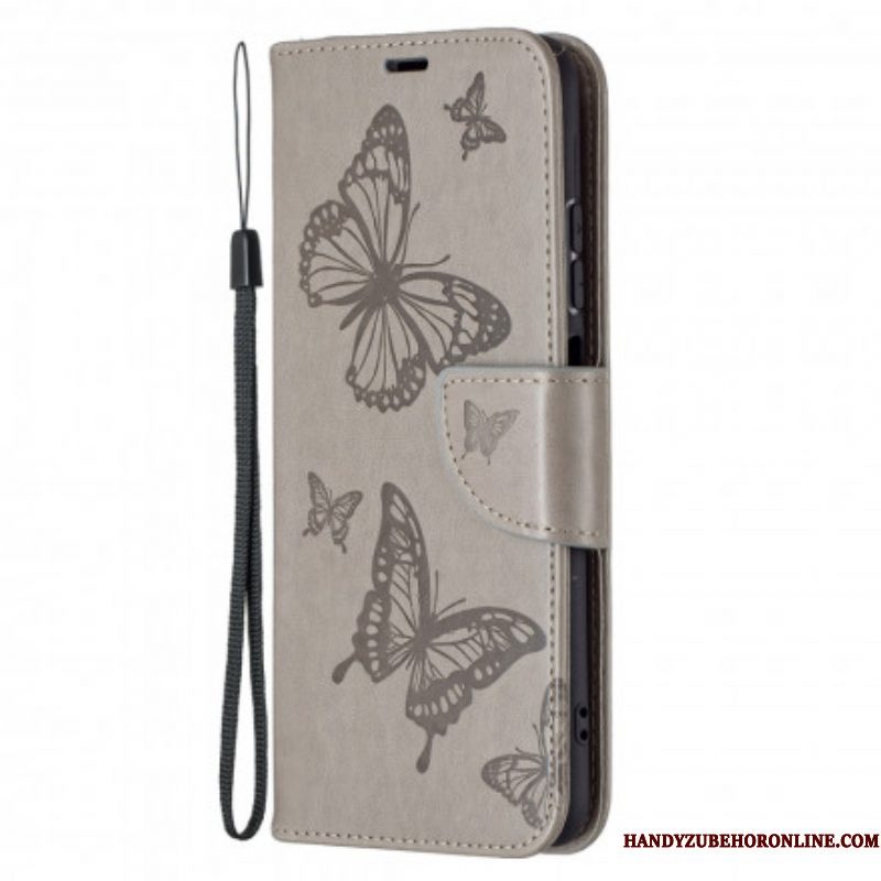 Flip Case voor Xiaomi Redmi Note 10 / 10S Met Ketting Vlinders Bedrukte Strappy