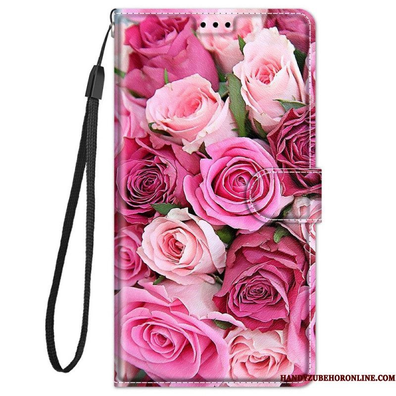 Flip Case voor Xiaomi Redmi Note 11 Pro Plus 5G Rozen Met Lanyard