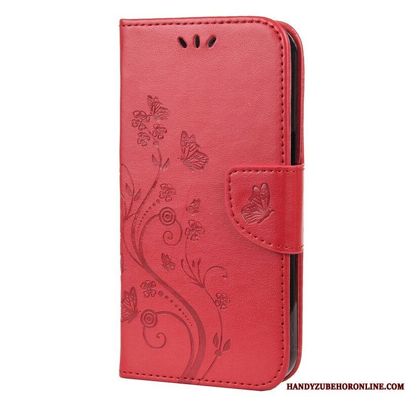 Flip Case voor iPhone 13 Pro Met Ketting Strakke Bloemen