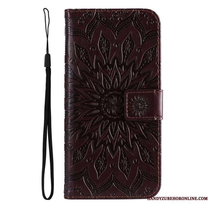 Folio-hoesje voor Samsung Galaxy A14 / A14 5G Mandala Zon Met Lanyard