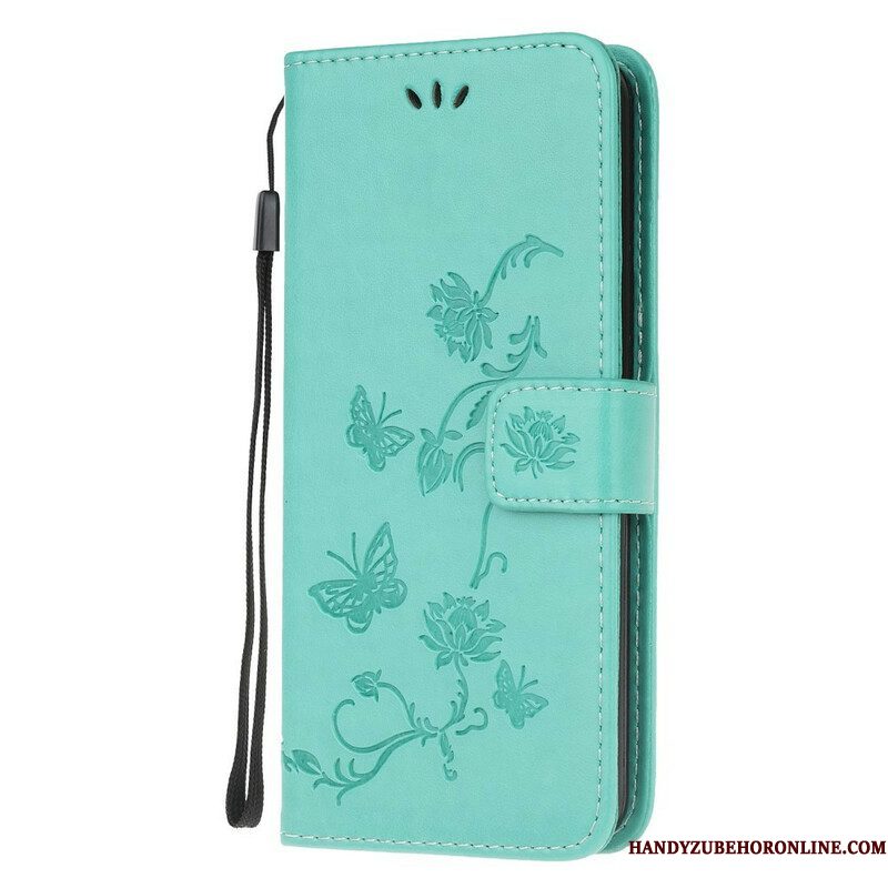 Folio-hoesje voor Samsung Galaxy A52 4G / A52 5G / A52s 5G Met Ketting String Vlinders En Bloemen