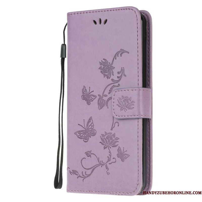 Folio-hoesje voor Samsung Galaxy A52 4G / A52 5G / A52s 5G Met Ketting String Vlinders En Bloemen