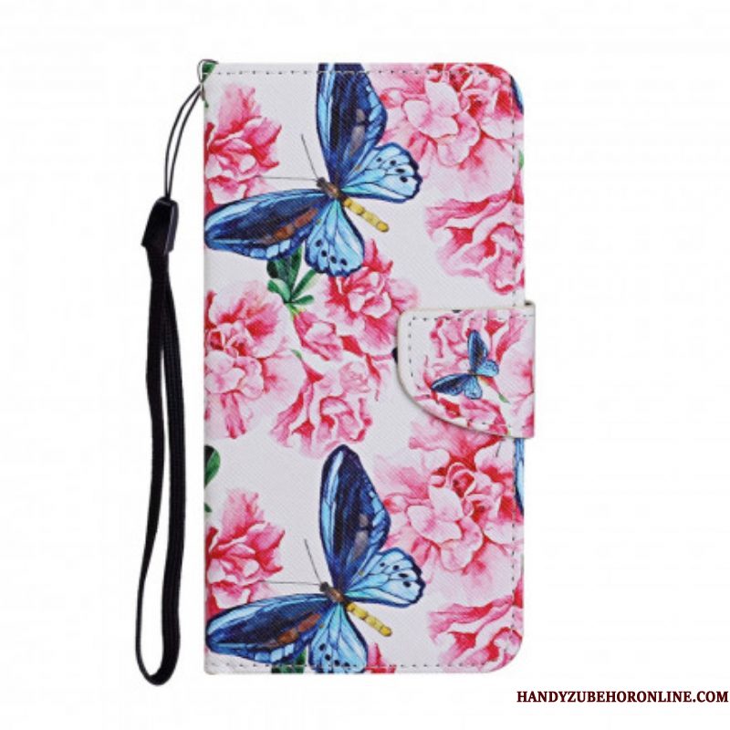 Folio-hoesje voor Samsung Galaxy A52 4G / A52 5G / A52s 5G Vlinders Floral Lanyard