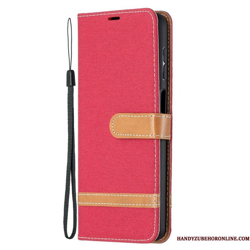 Folio-hoesje voor Samsung Galaxy M12 / A12 Met Ketting Band Van Stof En Leereffect