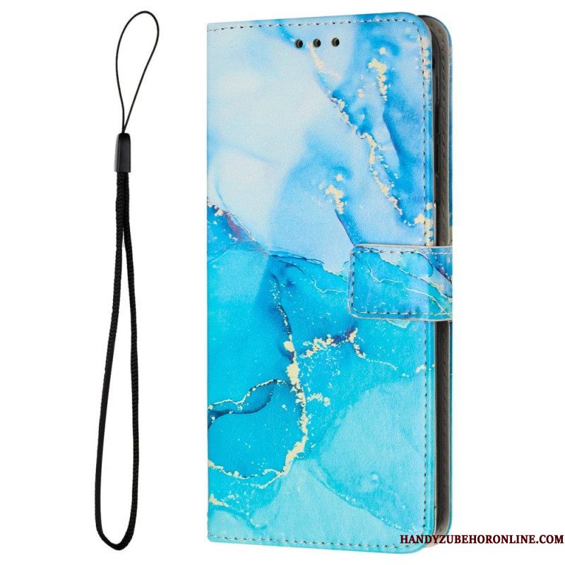 Folio-hoesje voor Samsung Galaxy M13 Marmer Met Lanyard