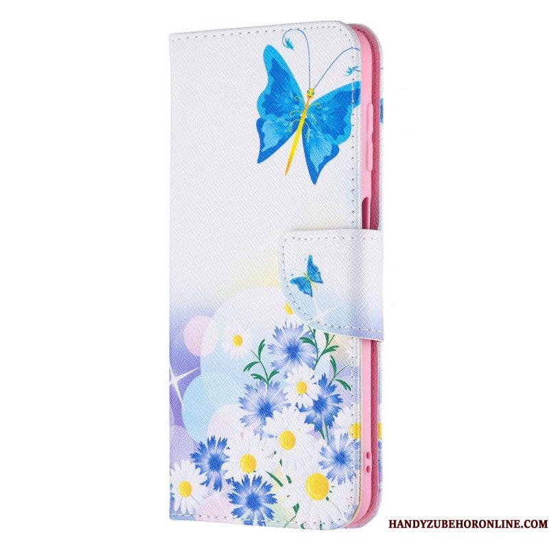 Folio-hoesje voor Samsung Galaxy M32 Geschilderde Vlinders En Bloemen