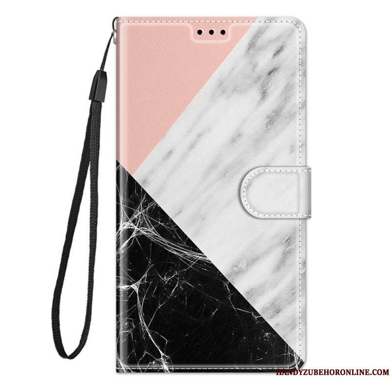 Folio-hoesje voor Samsung Galaxy M53 5G Met Ketting Marmer Strippen