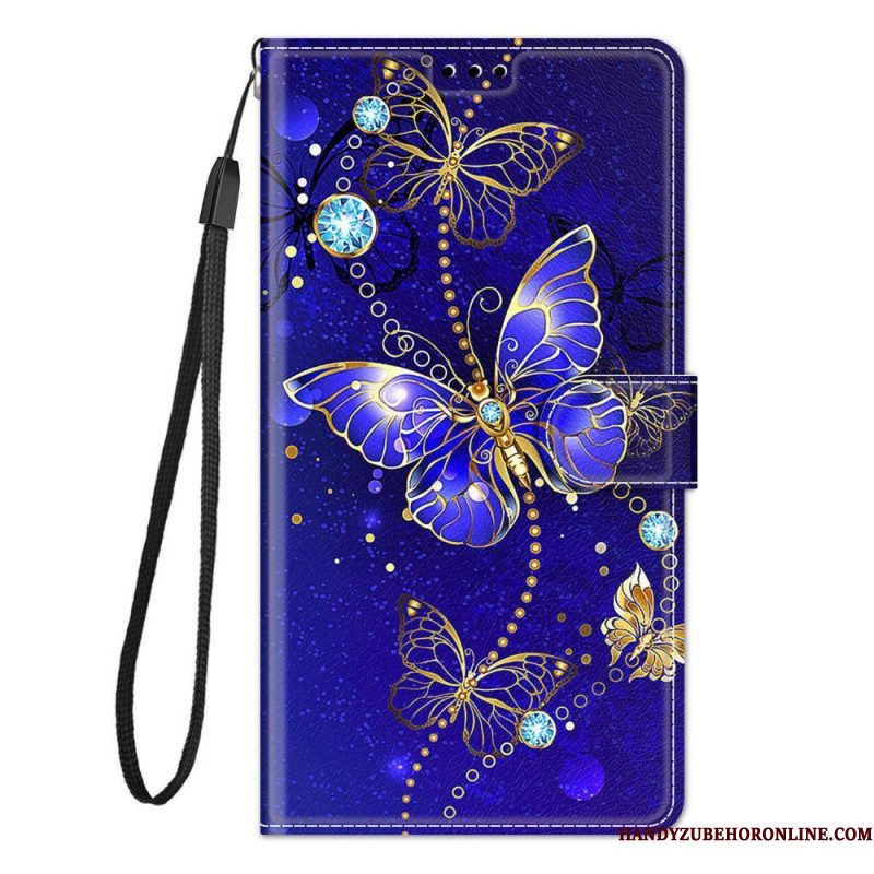 Folio-hoesje voor Samsung Galaxy M53 5G Met Ketting Riem Vlinders Waaier