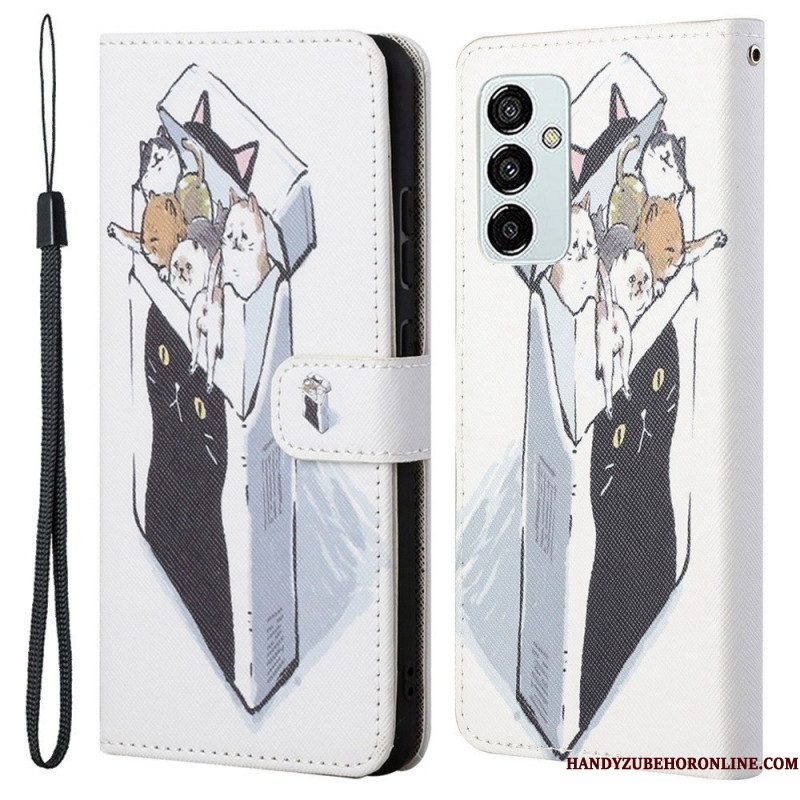 Folio-hoesje voor Samsung Galaxy M53 5G Met Ketting String Katten