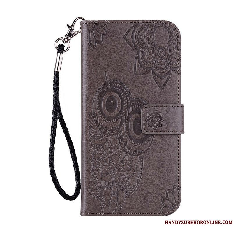 Folio-hoesje voor Samsung Galaxy S21 5G Uil Mandala En Lanyard