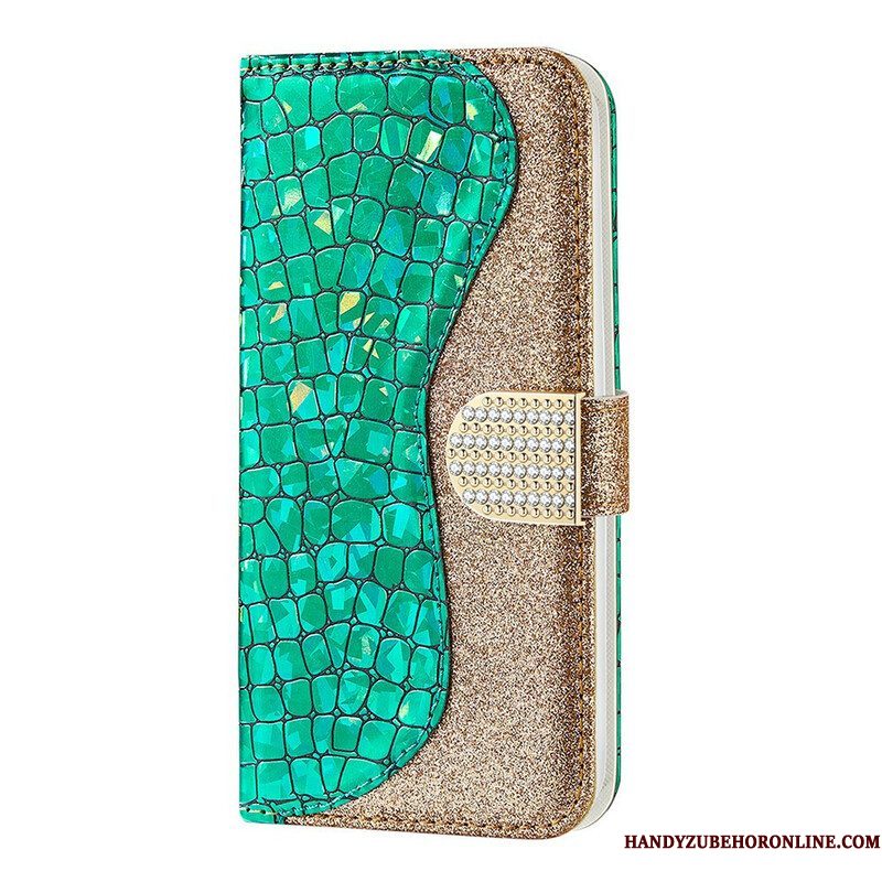 Folio-hoesje voor Samsung Galaxy S21 FE Krokodil Diamanten