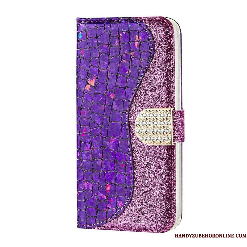 Folio-hoesje voor Samsung Galaxy S21 FE Krokodil Diamanten