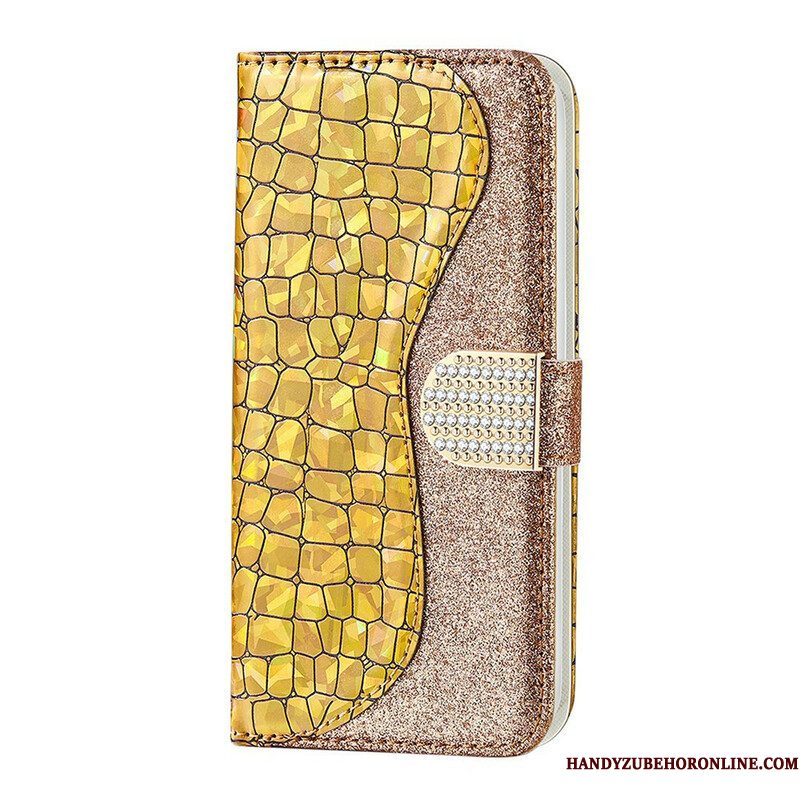 Folio-hoesje voor Samsung Galaxy S21 FE Krokodil Diamanten