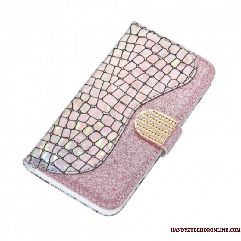 Folio-hoesje voor Samsung Galaxy S21 Ultra 5G Krokodil Diamanten