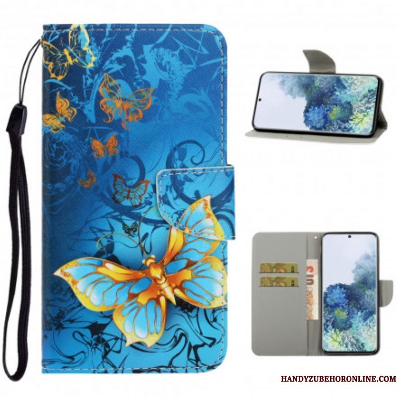 Folio-hoesje voor Samsung Galaxy S21 Ultra 5G Met Ketting Vlinderbandvariaties