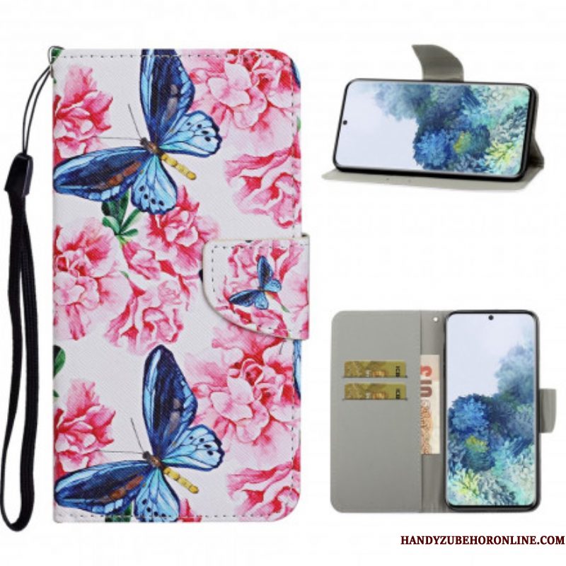 Folio-hoesje voor Samsung Galaxy S21 Ultra 5G Vlinders Floral Lanyard