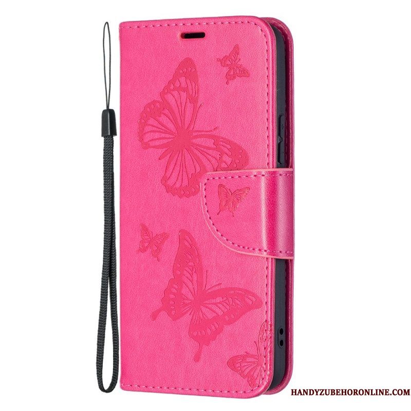 Folio-hoesje voor Samsung Galaxy S22 5G Vlinders Tijdens De Vlucht Met Lanyard