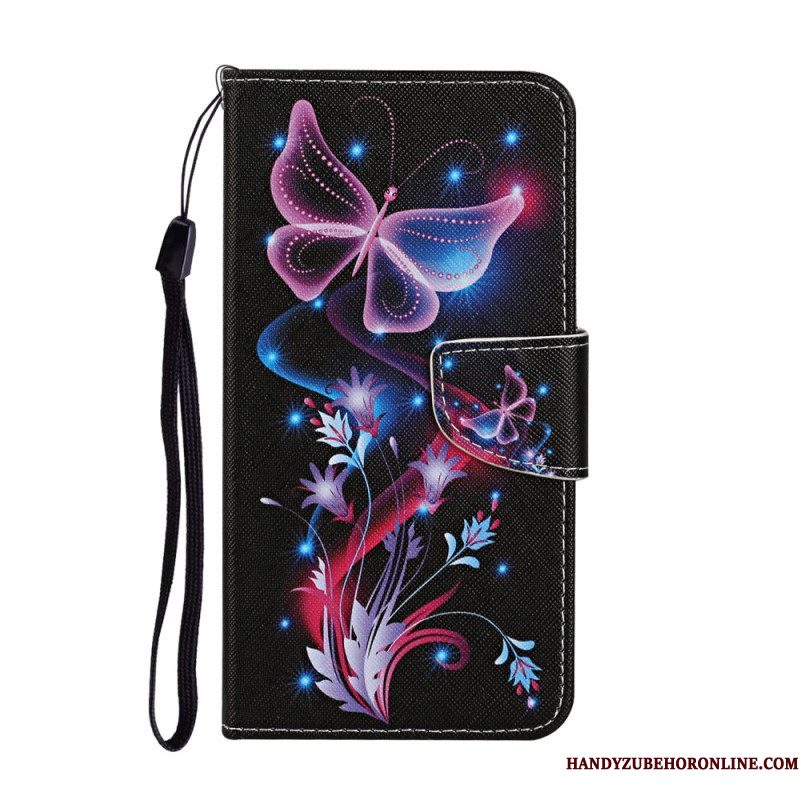 Folio-hoesje voor Samsung Galaxy S22 Plus 5G Vlinders En Lanyard