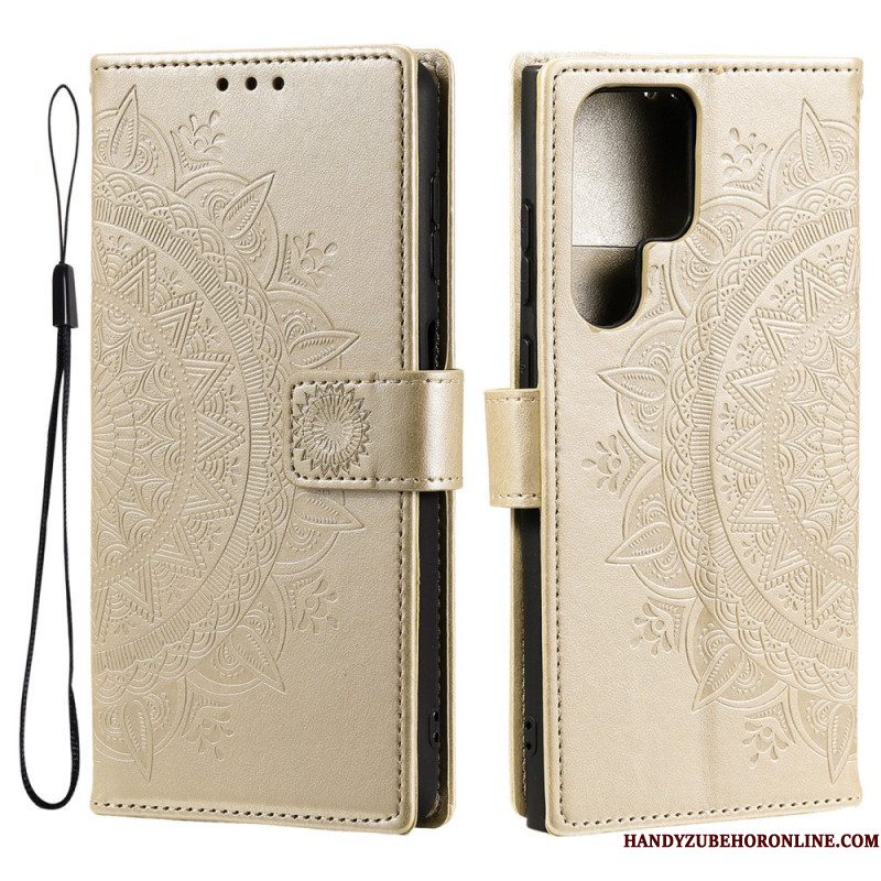 Folio-hoesje voor Samsung Galaxy S22 Ultra 5G Zon Mandala