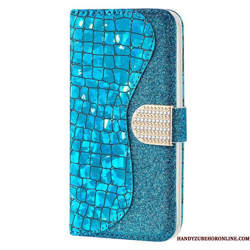 Folio-hoesje voor Samsung Galaxy S23 5G Krokodil Diamanten