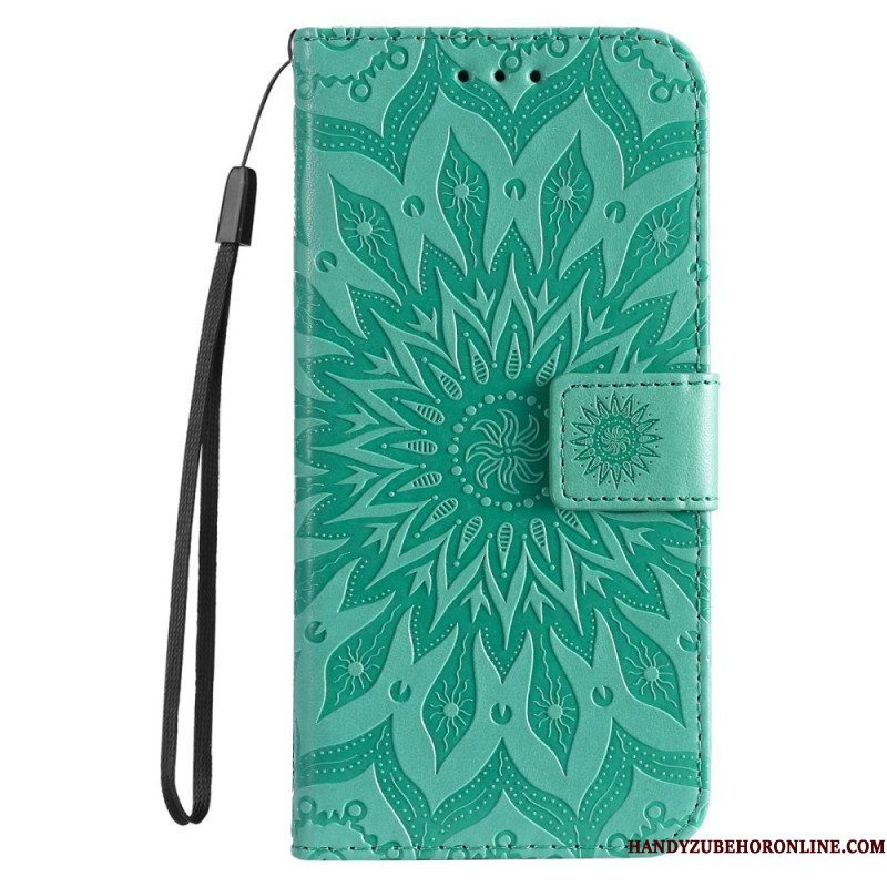 Folio-hoesje voor Samsung Galaxy S23 5G Mandala Zon Met Lanyard