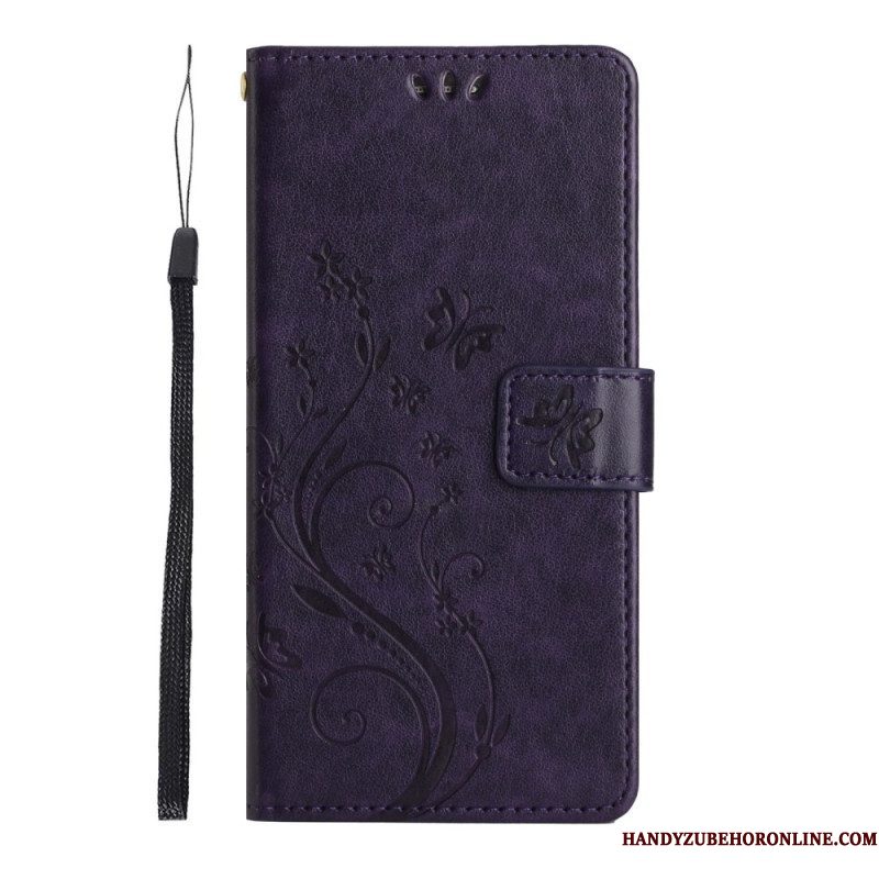 Folio-hoesje voor Samsung Galaxy S23 5G Met Ketting Strakke Bloemen