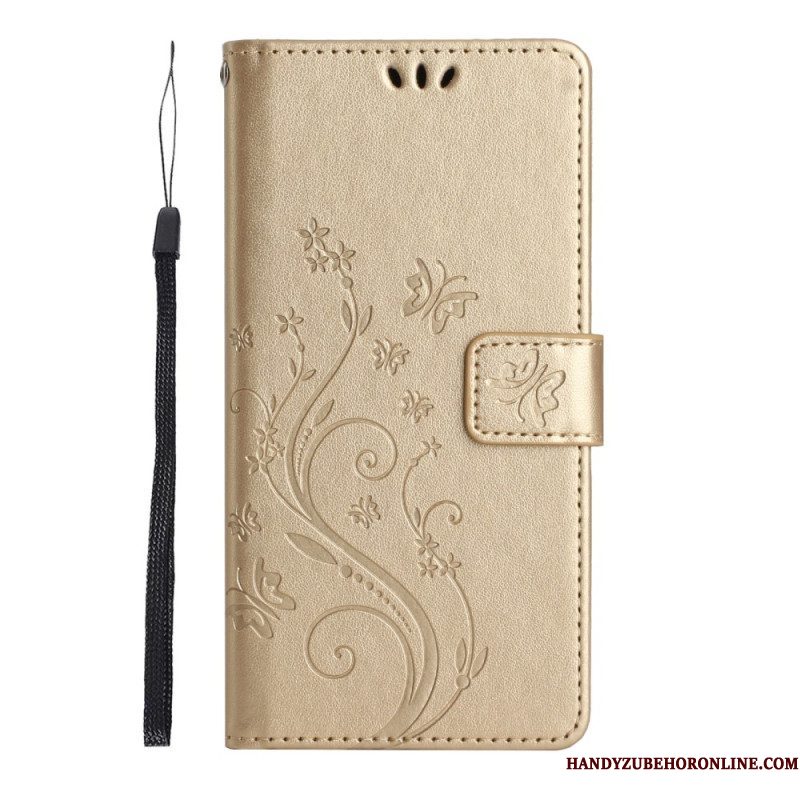 Folio-hoesje voor Samsung Galaxy S23 5G Met Ketting Strakke Bloemen