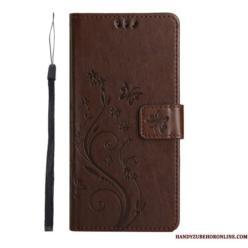 Folio-hoesje voor Samsung Galaxy S23 5G Met Ketting Strakke Bloemen