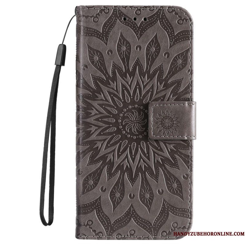 Folio-hoesje voor Samsung Galaxy S23 Ultra 5G Mandala Zon Met Lanyard