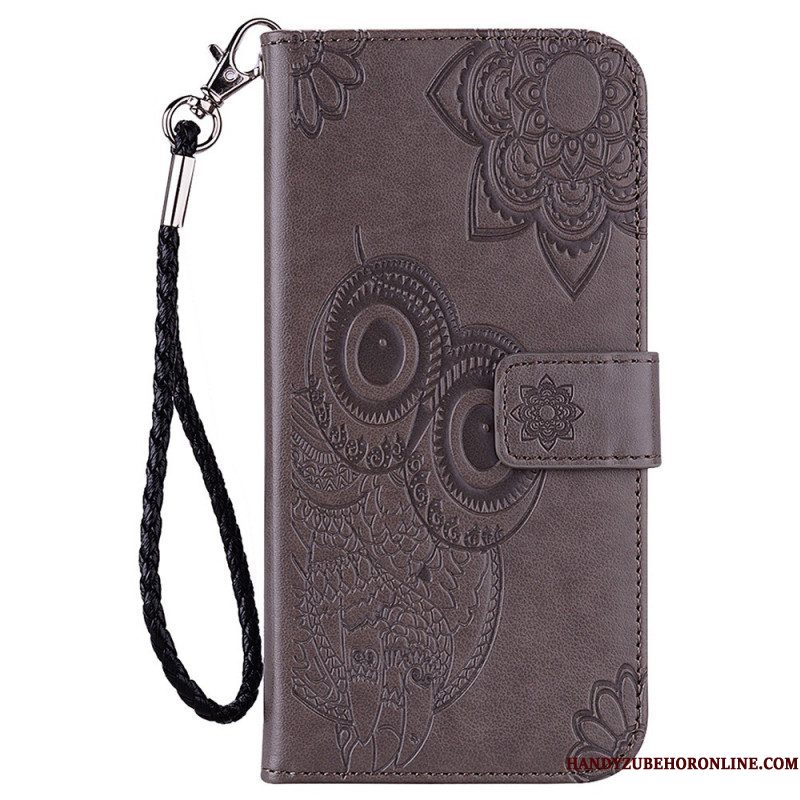 Folio-hoesje voor Samsung Galaxy S23 Ultra 5G Uil Mandala En Lanyard