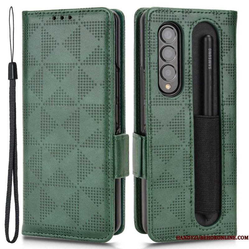 Folio-hoesje voor Samsung Galaxy Z Fold 4 Patroon Geperforeerde Driehoeken Lanyard