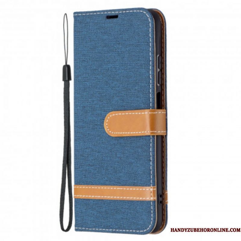 Folio-hoesje voor Xiaomi Redmi Note 10 / 10S Met Ketting Band Van Stof En Leereffect