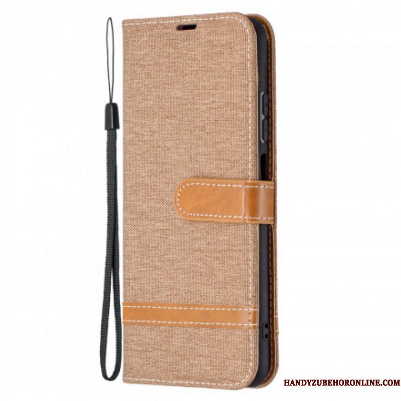 Folio-hoesje voor Xiaomi Redmi Note 10 / 10S Met Ketting Band Van Stof En Leereffect