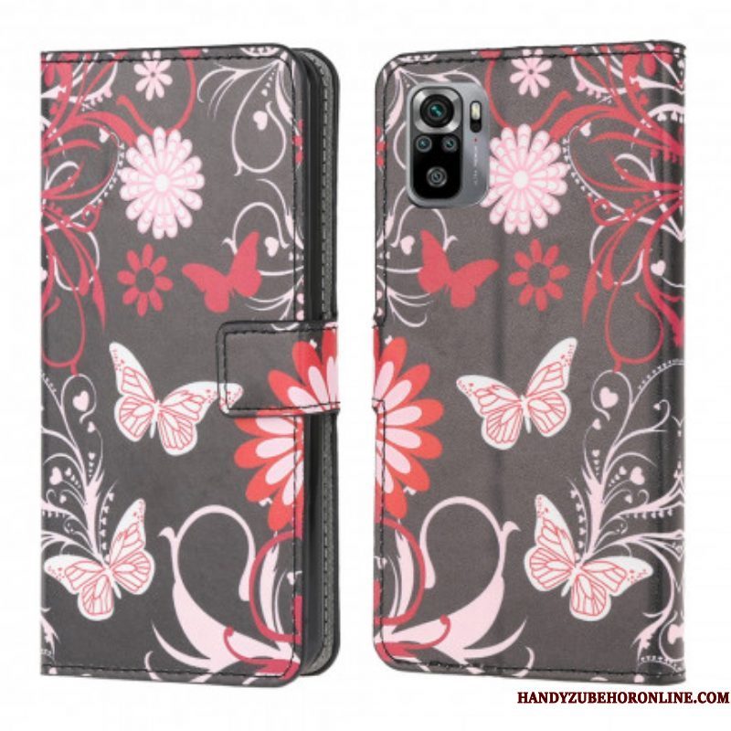 Folio-hoesje voor Xiaomi Redmi Note 10 / 10S Vlinders En Bloemen