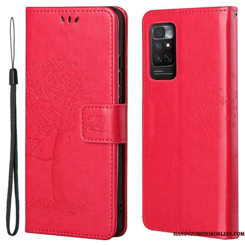 Folio-hoesje voor Xiaomi Redmi Note 11 / 11S Met Ketting String Boom En Uilen