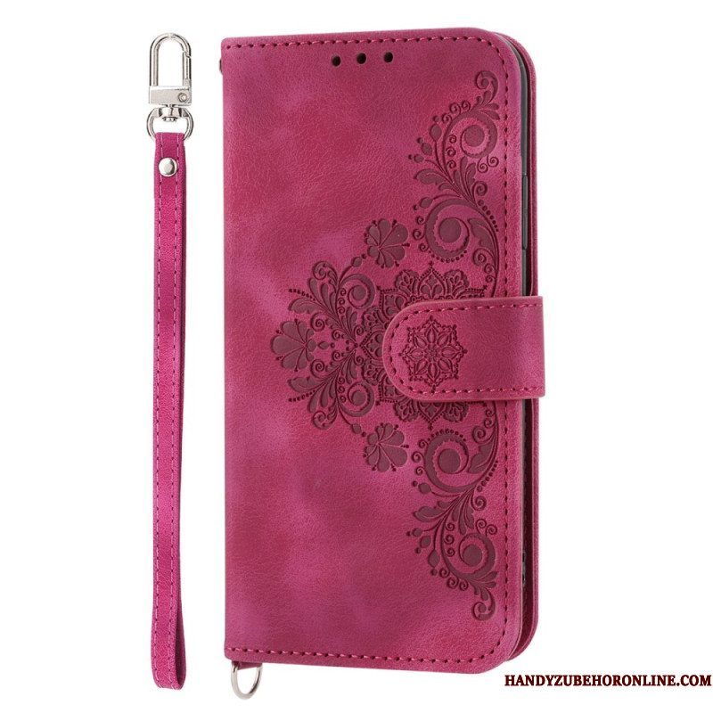 Folio-hoesje voor Xiaomi Redmi Note 12 5G Bloemen Met Riem En Schouderriem